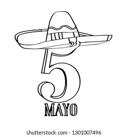 Text with a mexican hat. Cinco de mayo. Vector illustration design
