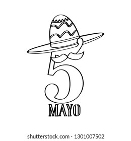 Text with a mexican hat. Cinco de mayo. Vector illustration design