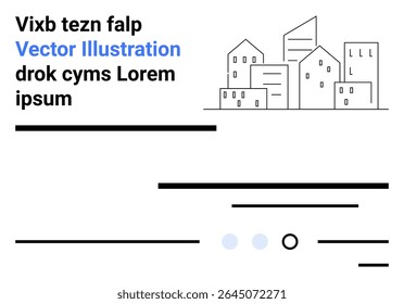 Texto, edifícios urbanos minimalistas, barras pretas, círculos. Ideal para design moderno, simplicidade, espaço físico, desenvolvimento para a Web, arquitetura, página inicial da interface do usuário