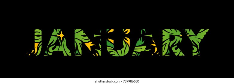 text month of january letters with vegetal texture