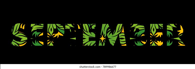text month of september letters with vegetal texture