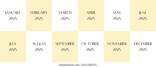 Text of months with label of 2025 tag for commercial use