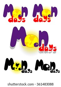 The text "Moon days" for women's labels or prints or package design. Fun cartoon text with a picture of moon.