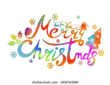 Text multi-colored Merry Christmas. Vector illustration