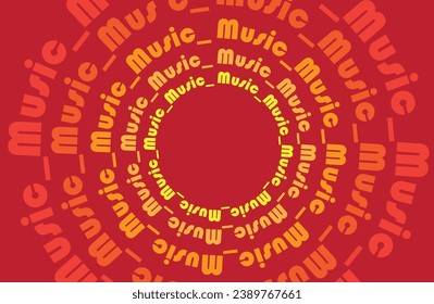 Text: Music, in circle with different shade of yellow and orange on red background