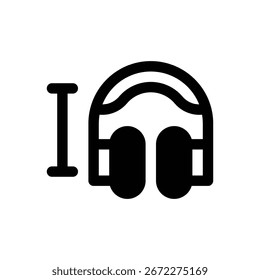 Texto a la música. Icono de Vector de trazo delineado con detalles rellenos de negro.