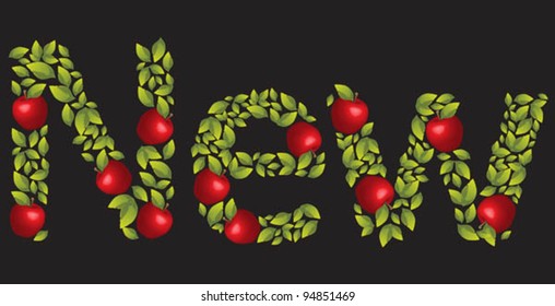 Text New: green leaves and apples making a pattern