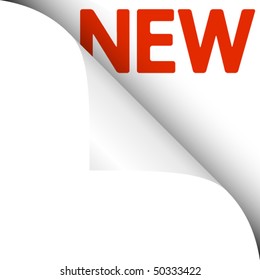 Text new under curled corner of paper
