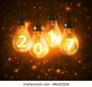 Text for new year 2017 numbers written in lamps, vector