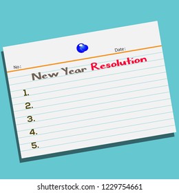 Text New Year Resolution on paper with creative design for your greetings card, flyers, invitation, posters, brochure, banners, calendar. Blue background