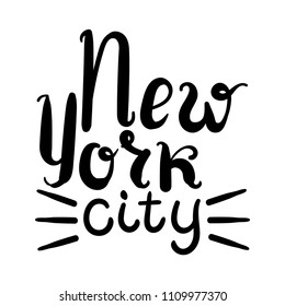 The Text "New York City". Hand drawn. Vector illustration on white backgroun. Inscriptions, typography. Logo, icon, poster, invitation, banner.