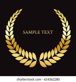 Text on a black background. Gold laurel wreath.