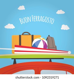 The Text On Image Means: Festivals of Emperor Augustus. Beach Item On Car