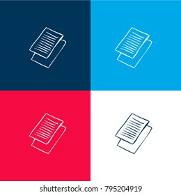 Text on paper sheet sketch four color material and minimal icon logo set in red and blue