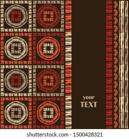 Text on postcard. Ethnic boho seamless pattern. Embroidery on fabric. Patchwork texture. Traditional ornament. Tribal pattern. Folk motif. Can be used for wallpaper, textile, wrapping, web.