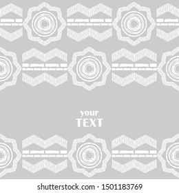 Text on postcard. Polka dots seamless pattern. Mosaic of ethnic figures. Patterned texture. Geometric background. Can be used for wallpaper, textile, invitation card, wrapping, web page background.