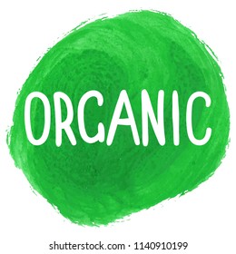 Text Organic on round green watercolor background. Vector illustration
