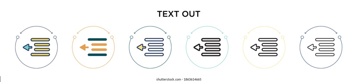 Icono de salida de texto en el estilo relleno, delgado, contorno y trazo. Ilustración vectorial de dos iconos vectoriales de color y negro se pueden utilizar para móviles, ui, web