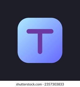 Text overlay flat gradient fill ui icon for dark theme. Adding caption to video. Footage editing tool. Pixel perfect color pictogram. GUI, UX design on black space. Vector isolated RGB illustration