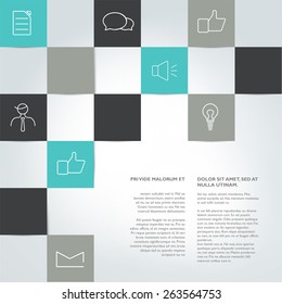 Text page. Square color tile fields. Info graphic element.