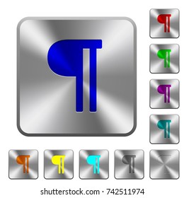 Text paragraph engraved icons on rounded square glossy steel buttons