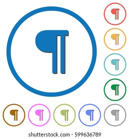 Text paragraph flat color vector icons with shadows in round outlines on white background