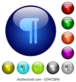 Text paragraph icons on round color glass buttons