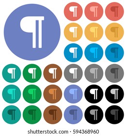 Text paragraph multi colored flat icons on round backgrounds. Included white, light and dark icon variations for hover and active status effects, and bonus shades on black backgounds.