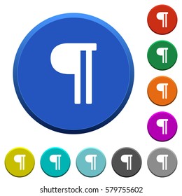 Text paragraph round color beveled buttons with smooth surfaces and flat white icons
