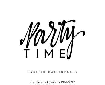 Text party time. Xmas hand drawn calligraphy lettering.