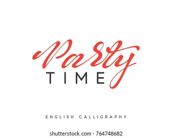 Text Party time. Xmas hand drawn calligraphy lettering.