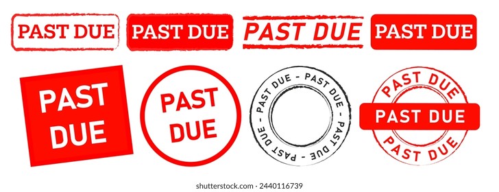 text past due red color rectangle and circle stamp sign for reminder overdue expired announcement