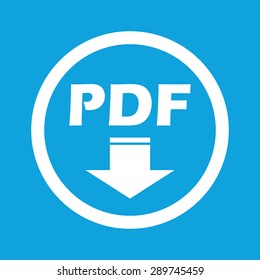Text PDF and down arrow in circle, isolated on blue