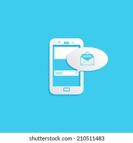 Text, phone, flat icon isolated on a blue background for your design, vector illustration