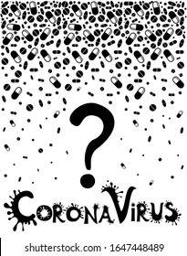 Texto de la frase Coronavirus sobre fondo blanco con medicamentos. Nuevo coronavirus 2019-nCoV, coronavirus del síndrome respiratorio del Medio Oriente MERS-Cov.  Banner vertical.  Nuevo virus Wuhan, China. Vector