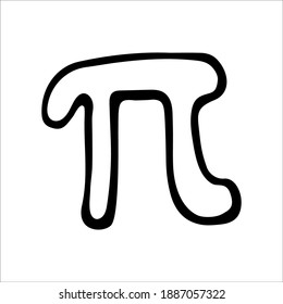 Text Pi. Doodle vector image. Isolated over white background.