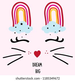 text pink color baby girl cat rainbow tee illustration design art vector 