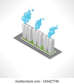 Text plant. WWW technology. Isometric building.