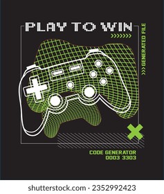 Text play to win with joystick. Print for boys t shirt. Vector illustration.