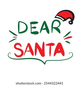 “Hand-drawn ‘Dear Santa’ text with a playful, whimsical style, perfect for Christmas cards, letters, and holiday-themed designs.”