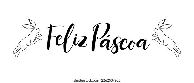 Texto en portugués - Feliz Pascua. Letras de Pascua. Ilustración de tinta. Caligrafía moderna de pincel Aislado sobre fondo blanco