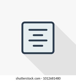 Text position edit, alignment thin line flat color icon. Linear vector illustration. Pictogram isolated on white background. Colorful long shadow design.