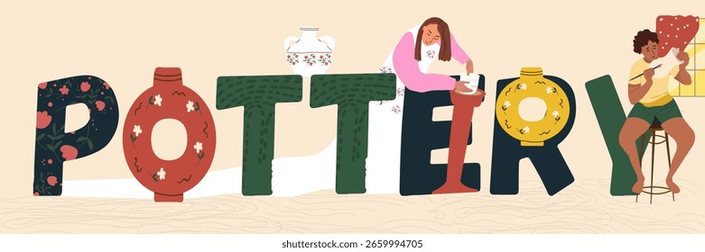 Text Töpferei. Handgezeichnete Vektorgrafik. 