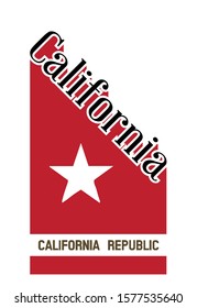 Text proclaiming California with a red shadow and flag icons isolated on a white background