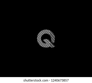Text Q Letter Monogram with Twister Floral Dots List Pattern Logotype