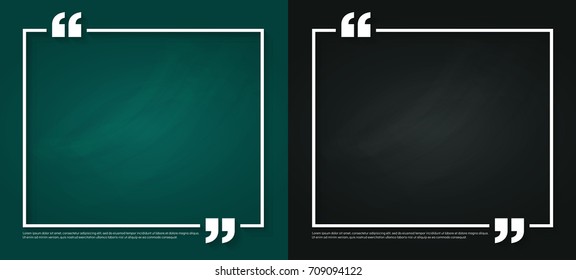 Text quote bubble symbol blank templates. Blank green chalkboard with traces of erased chalk. Empty quote bubble for business card, paper, information, text. Print design
