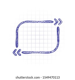 Text quote rectangle. Simple icon. Hand drawn sketched picture with scribble fill. Blue ink. Doodle on white background
