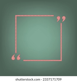 Text quote sign. Apricot Icon with Brick Red parquet floor graphic pattern on a Ebony background. Feldgrau. Green. Illustration.
