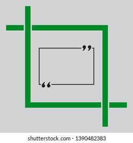Text quote sign. Black icon inside green crop tool at light gray background