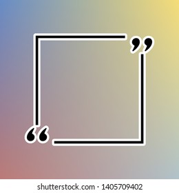 Text quote sign. Black icon in white shell at pastel color background. Illustration.